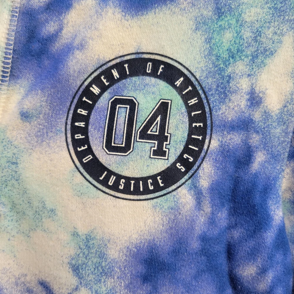 ❤️🩷❤️ Justice Active tie dye crop sweater top blue white 6